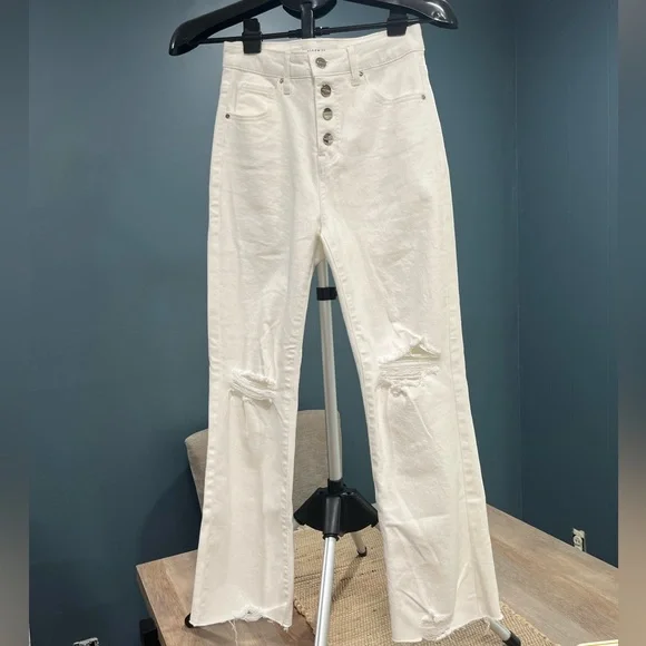 Risen Jill Straight Ankle High Rise White Button Fly Distressed Jeans Size 3 - Picture 2 of 5